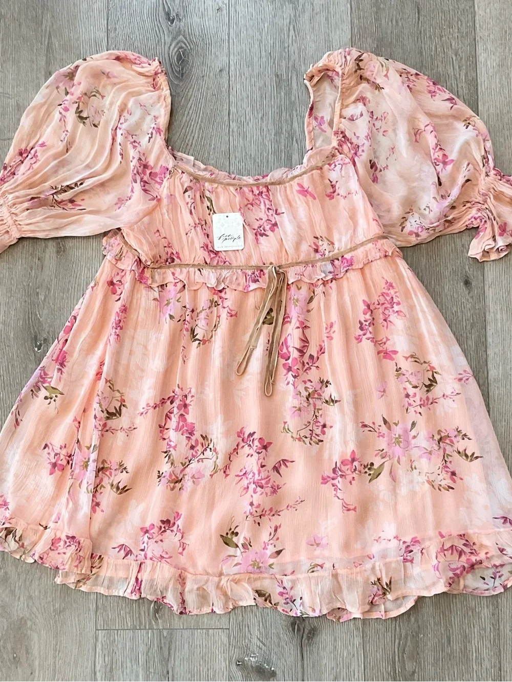 Free People Marney Floral Mini Dress In Peach Combo Size Large NWT